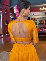 Mustard Yellow Silk Half Saree Set with Tissue Silk Dupatta (Set of 2) - Image 4