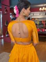 Mustard Yellow Silk Half Saree Set with Tissue Silk Dupatta (Set of 2) - Image 4