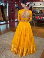 Mustard Yellow Silk Half Saree Set with Tissue Silk Dupatta (Set of 2) - Image 3