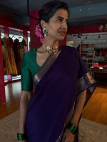 Purple Banarasi Chiniya Silk Saree with Zari Border - Image 9