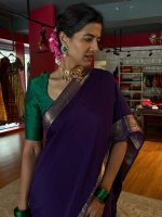 Purple Banarasi Chiniya Silk Saree with Zari Border - Image 10