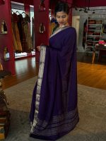 Purple Banarasi Chiniya Silk Saree with Zari Border - Image 7