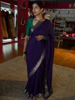 Purple Banarasi Chiniya Silk Saree with Zari Border - Image 8