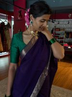 Purple Banarasi Chiniya Silk Saree with Zari Border - Image 6