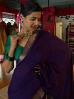 Purple Banarasi Chiniya Silk Saree with Zari Border - Image 5
