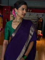 Purple Banarasi Chiniya Silk Saree with Zari Border - Image 3