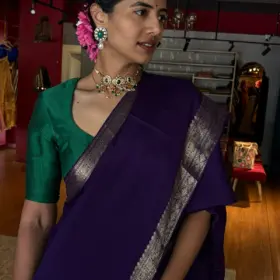Purple Banarasi Chiniya Silk Saree with Zari Border