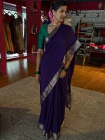 Purple Banarasi Chiniya Silk Saree with Zari Border - Image 4