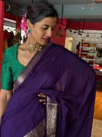 Purple Banarasi Chiniya Silk Saree with Zari Border - Image 2