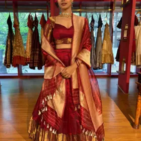 Maroon Silk Lehenga Set of 3