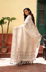 White Handwoven Pure Cotton Jamdani Saree - Image 4