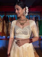 Ivory Silk Lehenga Set of 2 with Gold Zari Weaves - Image 4