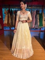 Ivory Silk Lehenga Set of 2 with Gold Zari Weaves
