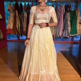 Ivory Silk Lehenga Set of 2 with Gold Zari Weaves