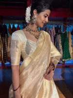 Ivory Silk Lehenga Set of 3 with Gold Zari Weaves - Image 8