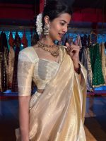 Ivory Silk Lehenga Set of 3 with Gold Zari Weaves - Image 2