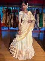 Ivory Silk Lehenga Set of 3 with Gold Zari Weaves - Image 7
