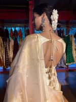 Ivory Silk Lehenga Set of 3 with Gold Zari Weaves - Image 3
