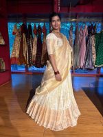 Ivory Silk Lehenga Set of 3 with Gold Zari Weaves - Image 6