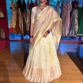 Ivory Silk Lehenga Set of 3 with Gold Zari Weaves
