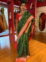 Bottle Green Banarasi Tissue Silk Saree