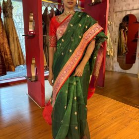 Bottle Green Banarasi Tissue Silk Saree