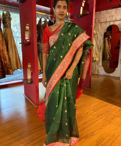 Bottle Green Banarasi Tissue Silk Saree