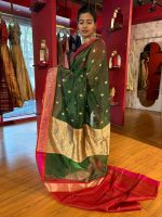 Bottle Green Banarasi Tissue Silk Saree - Image 3