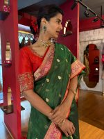 Bottle Green Banarasi Tissue Silk Saree - Image 4