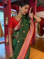 Bottle Green Banarasi Tissue Silk Saree - Image 2