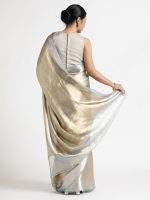 Metallic Silver Handwoven Brocade Tissue Silk Saree - Image 5
