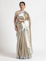 Metallic Silver Handwoven Brocade Tissue Silk Saree