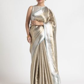 Metallic Silver Handwoven Brocade Tissue Silk Saree