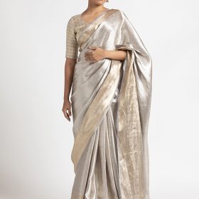 Silver Handwoven Brocade Tissue Silk Saree
