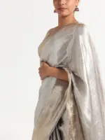 Silver Handwoven Brocade Tissue Silk Saree - Image 6