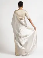 Silver Handwoven Brocade Tissue Silk Saree - Image 5