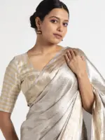 Silver Handwoven Brocade Tissue Silk Saree - Image 3