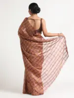 Metallic Brown Chequered Tissue Silk Saree - Image 4
