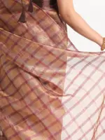 Metallic Brown Chequered Tissue Silk Saree - Image 3
