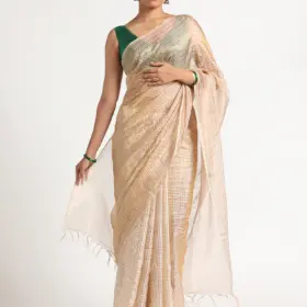 Ivory Handwoven Tussar Silk Saree