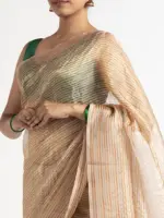 Ivory Handwoven Tussar Silk Saree - Image 4