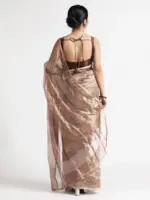 Dark Brown Printed Tissue Silk Saree - Image 5