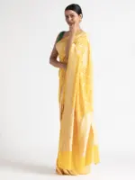 Haldi Yellow Handwoven Georgette Silk Saree - Image 5
