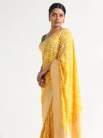 Haldi Yellow Handwoven Georgette Silk Saree - Image 3