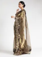 Gold Tissue Silk Saree with Beautiful Floral Applique Work