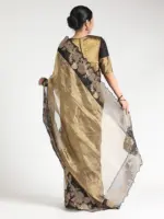 Gold Tissue Silk Saree with Beautiful Floral Applique Work - Image 5