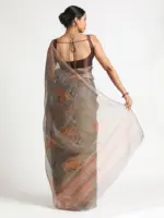 Grey Printed Tissue Silk Saree - Image 2