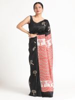 Black Block Printed Silk Saree