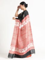 Black Block Printed Silk Saree - Image 2