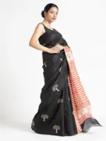 Black Block Printed Silk Saree - Image 3